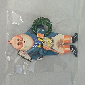 NWT Vintage 1994 Dept 56 Pressed Tin Santa's Suits Santa with Wreath